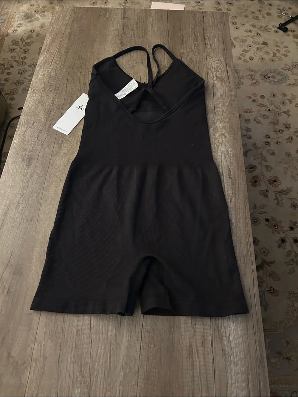 ALO Yoga Black Ribbed Strappy Romper